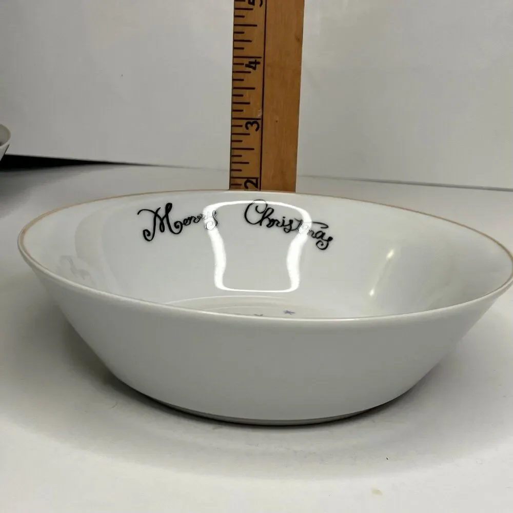 Merry Brite China MERRY CHRISTMAS Lot of 4 Soup Cereal Bowls Happy Holidays